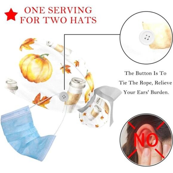 Working Cap for Women with Ponytail Pouch Long Hair, 2 Packs Nurse Scrub Caps, - Picture 2 of 7